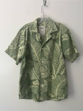 OAS Banana Leaf Cuba Terry Shirt Button Up Terrycloth Tropical Green M